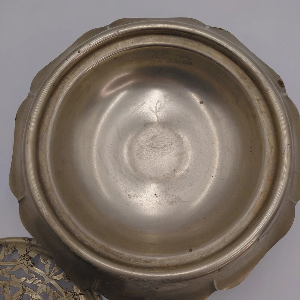 Vtg Silver Plate Dish Flower Frog Floral Potpourri 2455 Victorian Ornate Style‎
